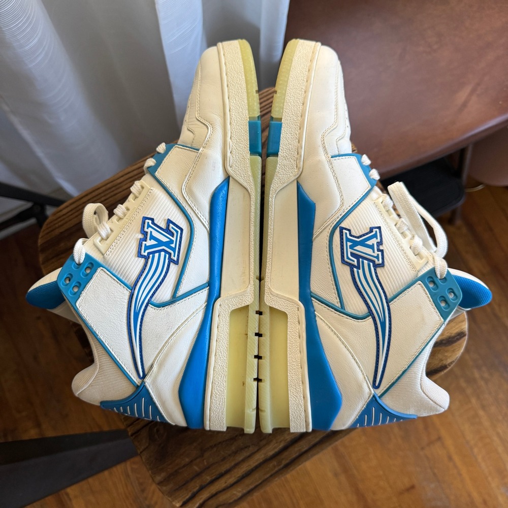 Louis Vuitton LV Trainer Sneakers White Blue Leather Men's Size 11 GO‎ 0270 - Picture 5 of 9
